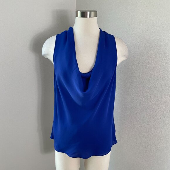 Theory Womens Small Royal Blue 100% Silk Top Cowl Neck Sleeveless Blouse - Picture 1 of 8